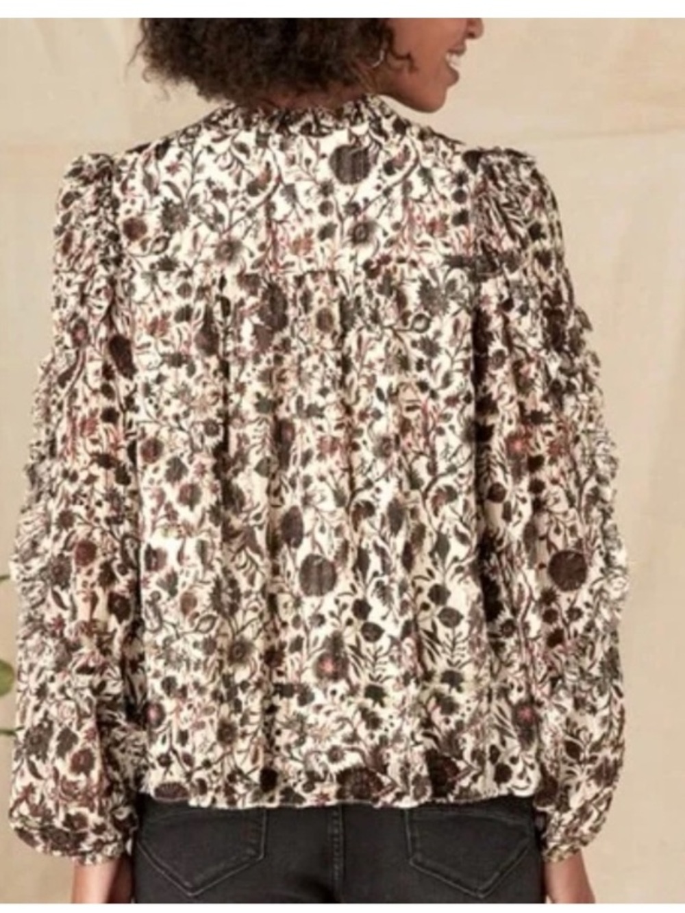 Marie Oliver Top Womens Small Silk Blend Sheer Puff Sleeve Blouse Thistle & Vine - Picture 2 of 13